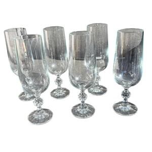 6 Bohemia Crystal Claudia Champagne Flutes High Quality Hand Crafted Vintage